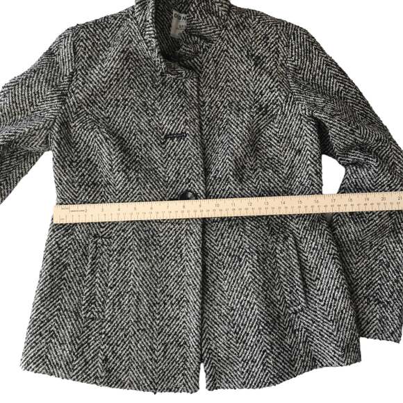 Old Navy Coat Ruffle Collar Black Tweed Button UP Women's Size Small Petite - Picture 7 of 11
